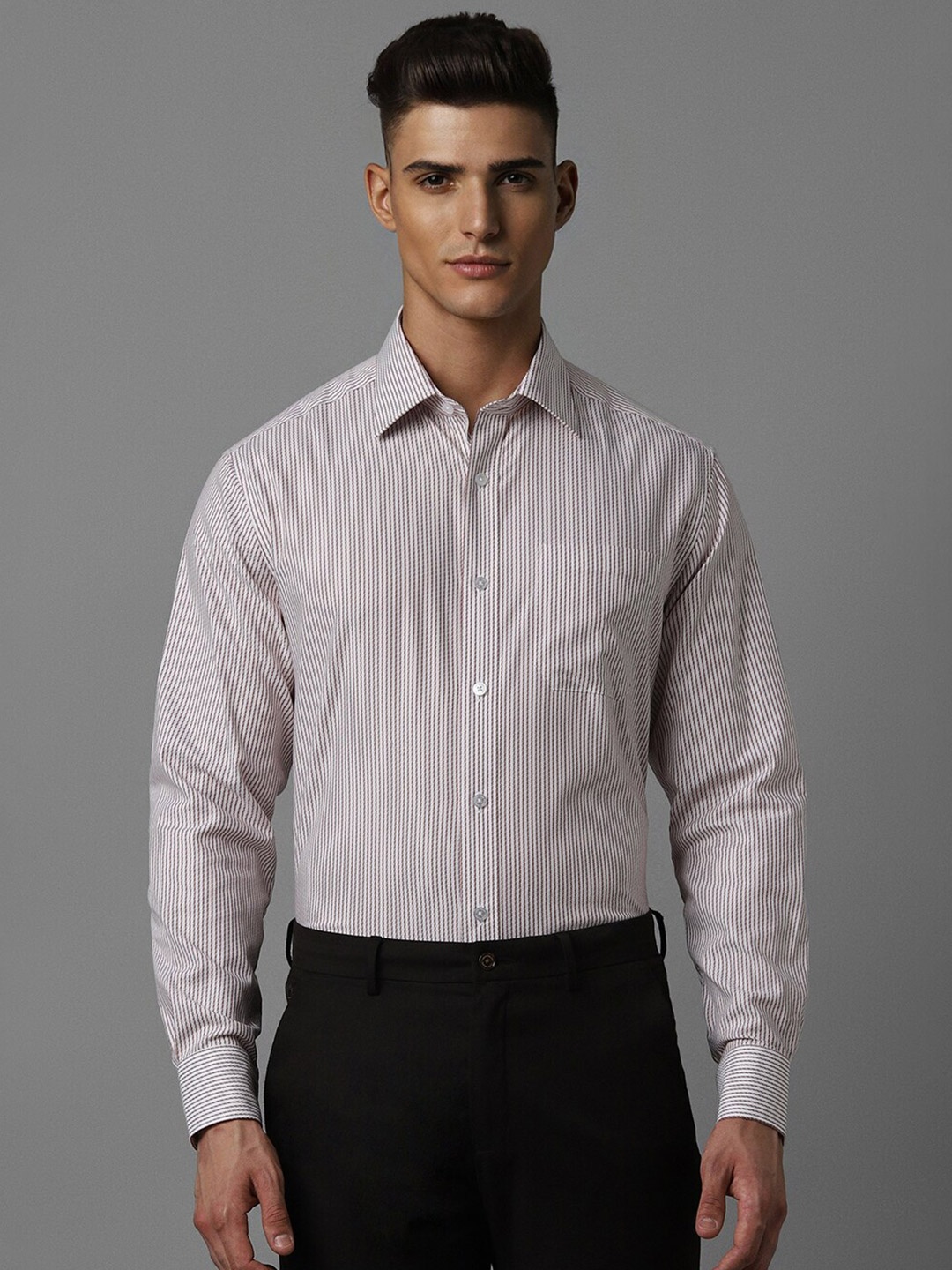 

Louis Philippe Classic Fit Pinstripes Pure Cotton Formal Shirt, Grey