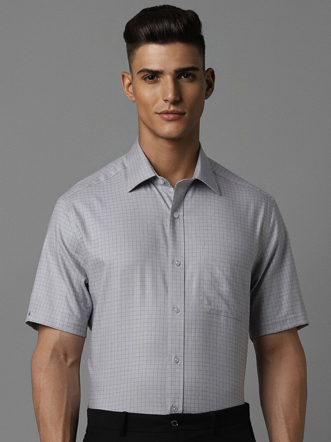 

Louis Philippe Classic Fit Checked Pure Cotton Formal Shirt, Grey