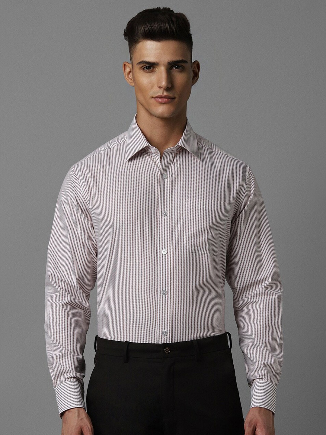 

Louis Philippe Classic Fit Pinstripes Pure Cotton Formal Shirt, Brown