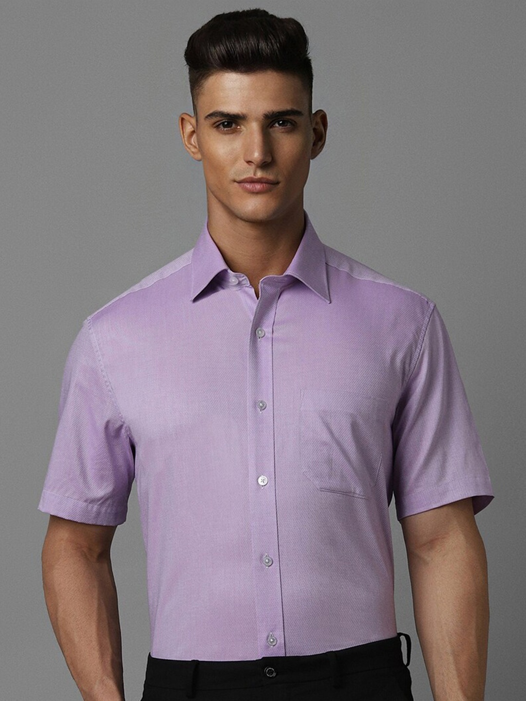 

Louis Philippe Classic Fit Self Design Pure Cotton Formal Shirt, Purple