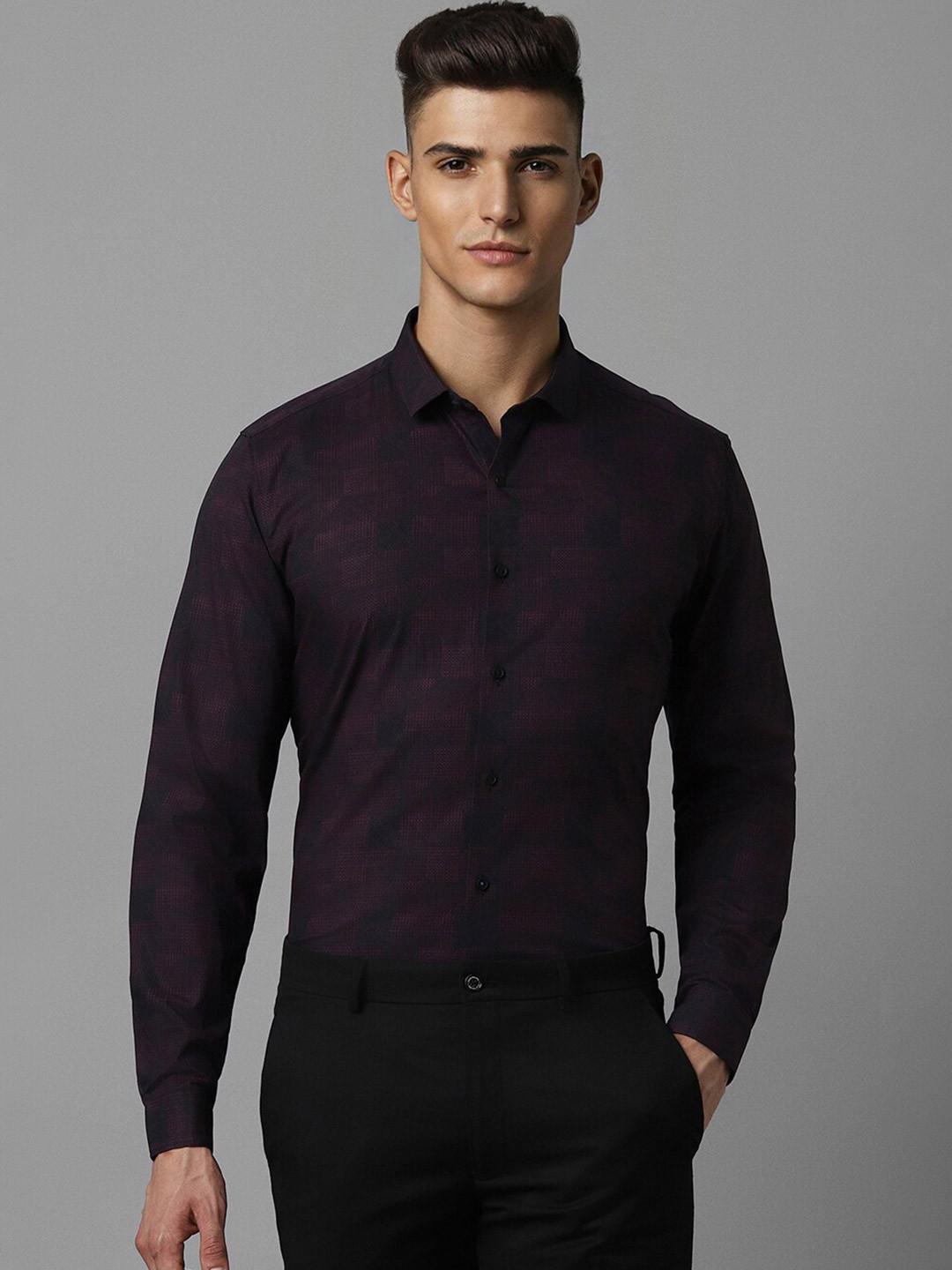 

Louis Philippe Sport Spread Collar Long Sleeves Slim Fit Cotton Checked Casual Shirt, Purple