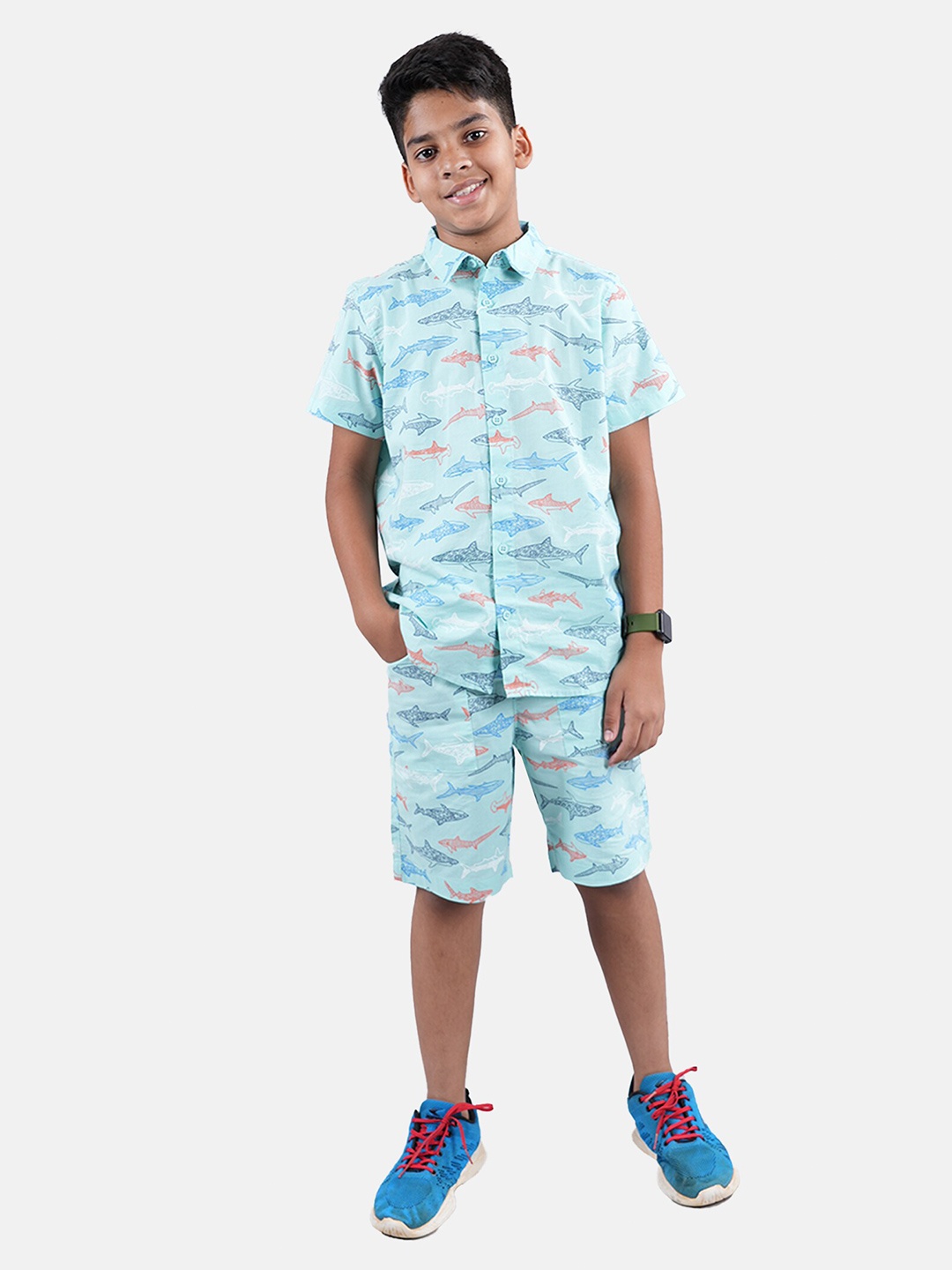 

KiddoPanti Boys Printed Shirt with Shorts, Blue