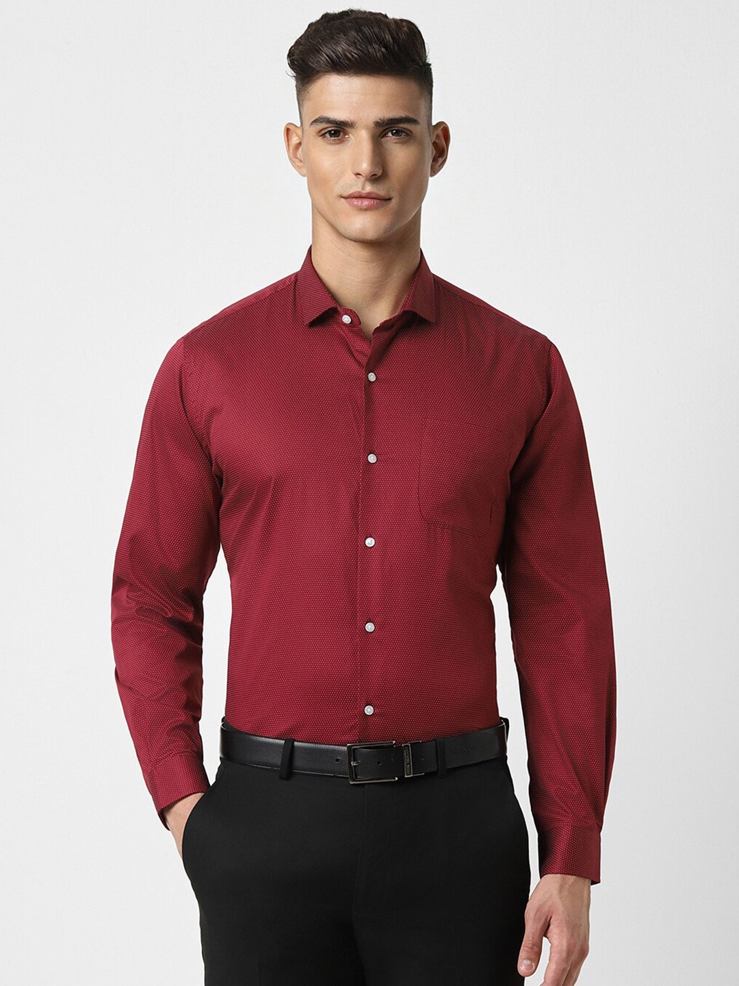 

Peter England Micro Ditsy Printed Slim Fit Formal Shirt, Red