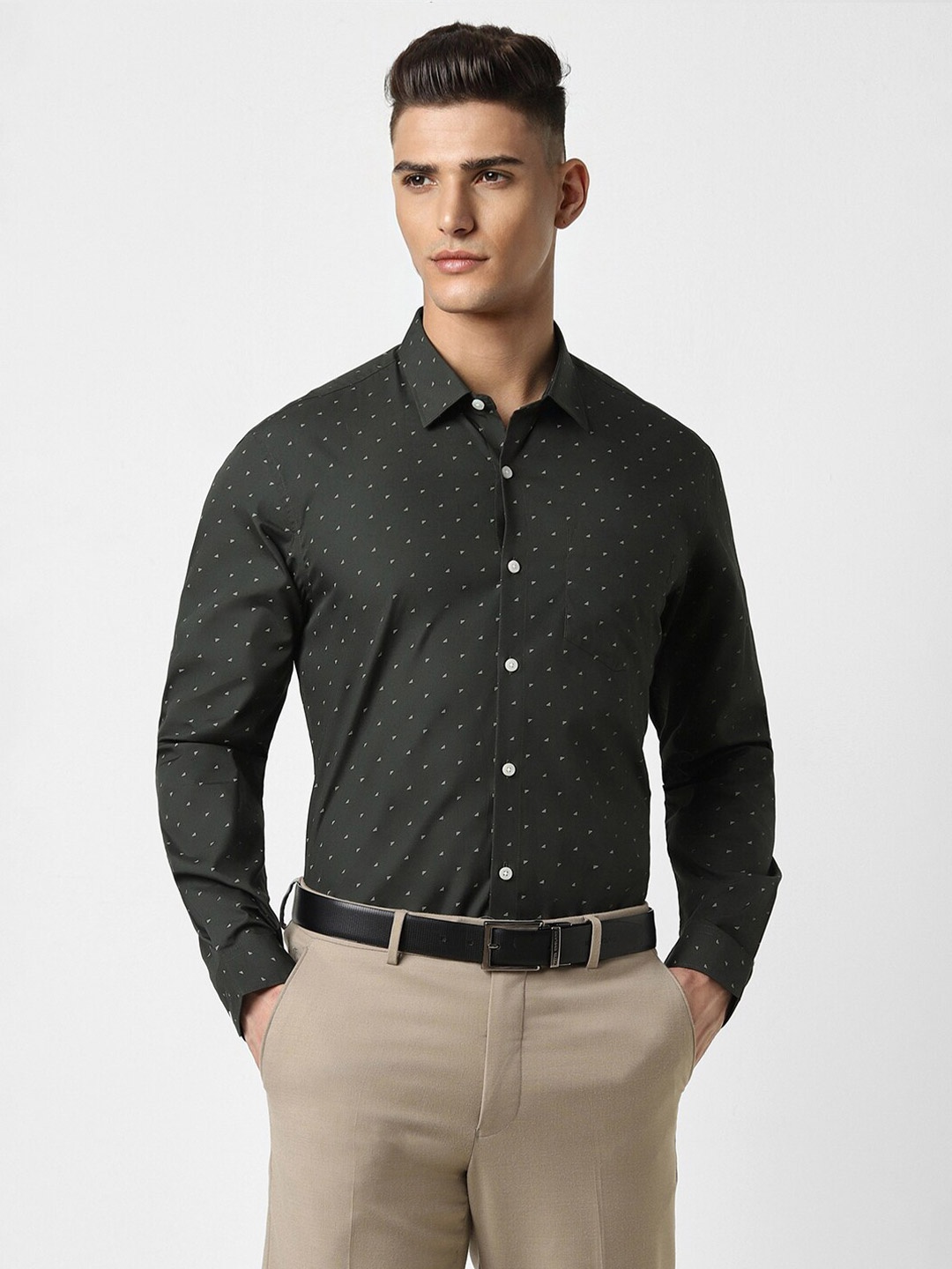 

Peter England Cotton Printed Formal Regular Fit Shirt, Green