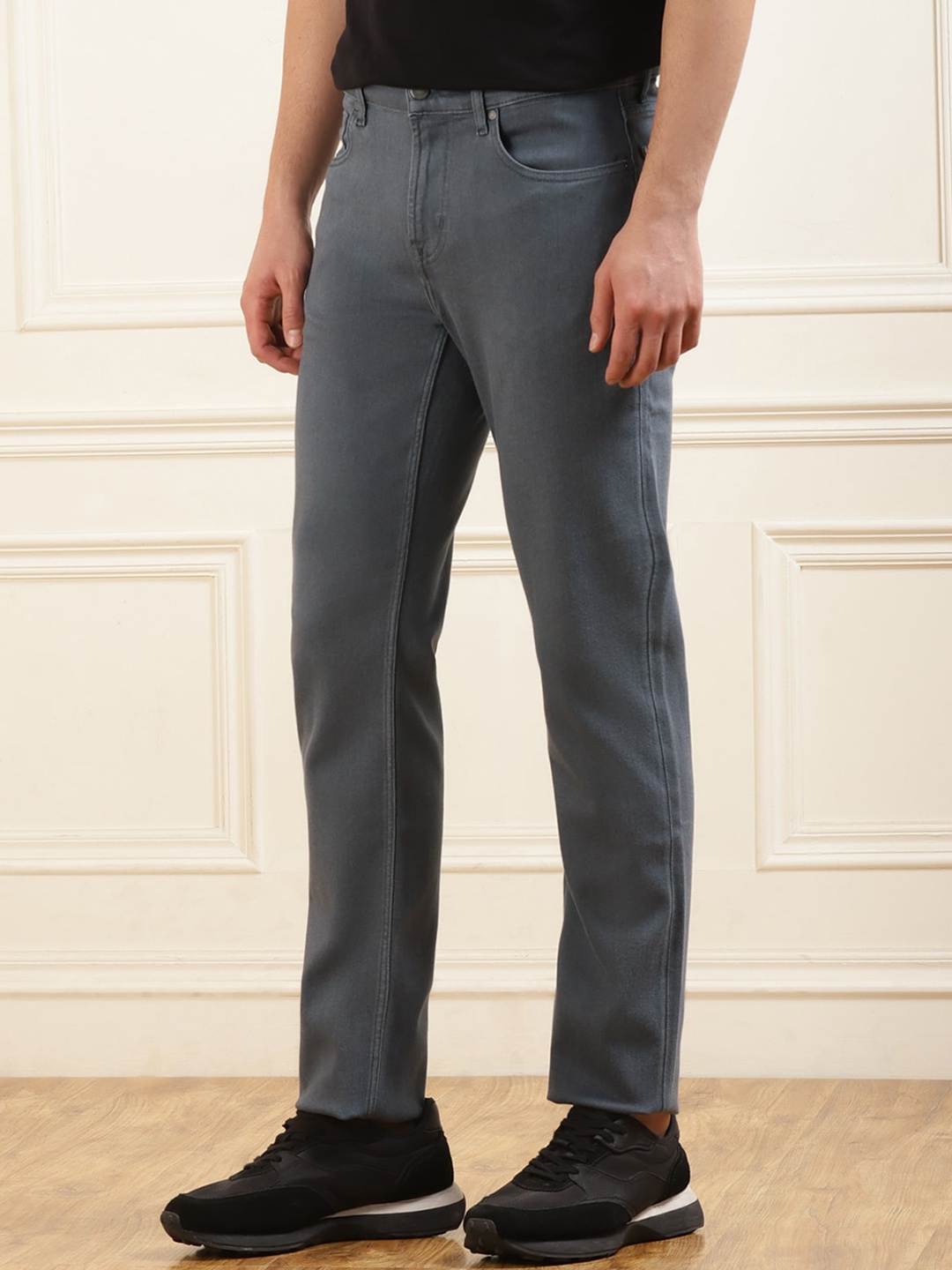 

7 For All Mankind Men Slim Fit Mid-Rise Dark Shade Clean Look Stretchable Jeans, Grey