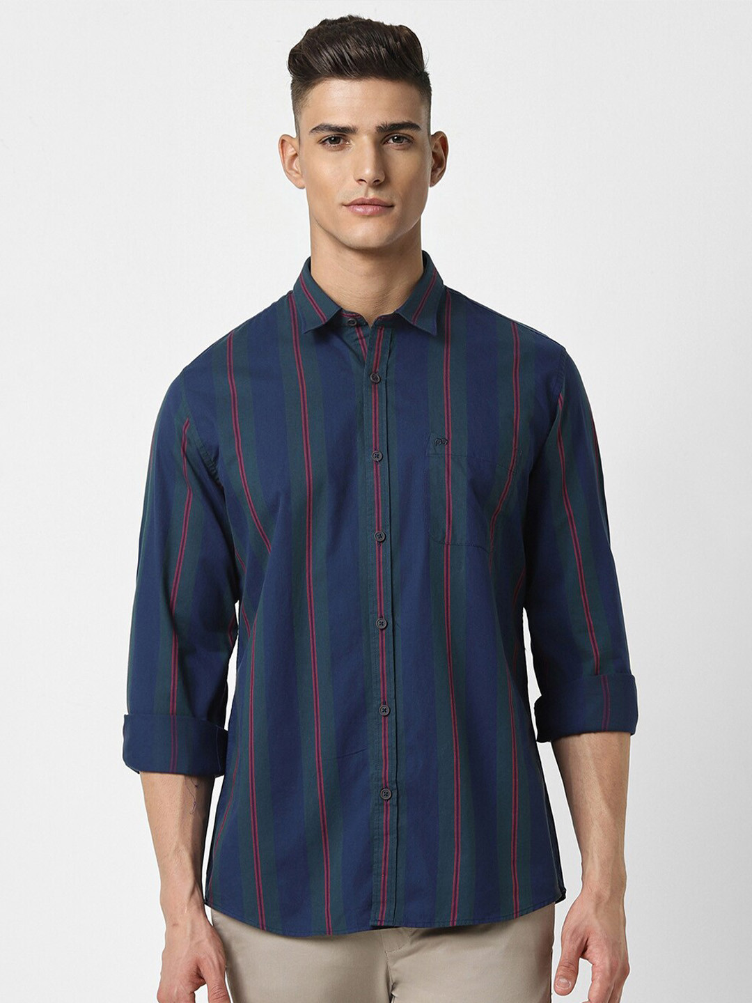 

Peter England Casuals Slim Fit Cotton Striped Casual Shirt, Navy blue