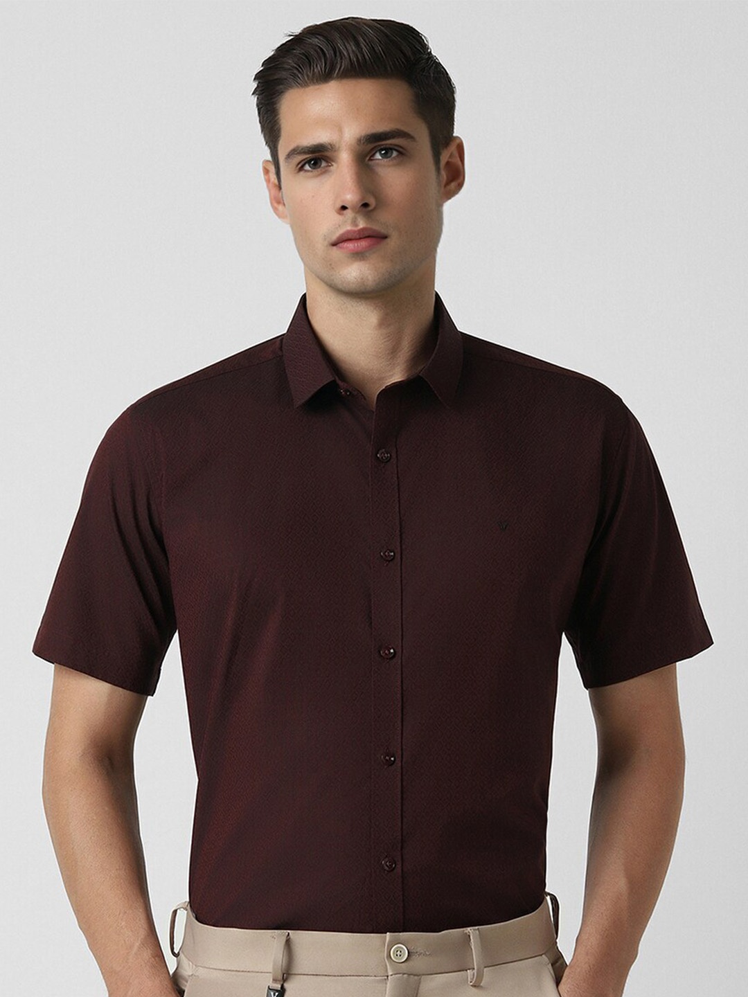 

V Dot Slim Fit Cotton Party Shirt, Brown