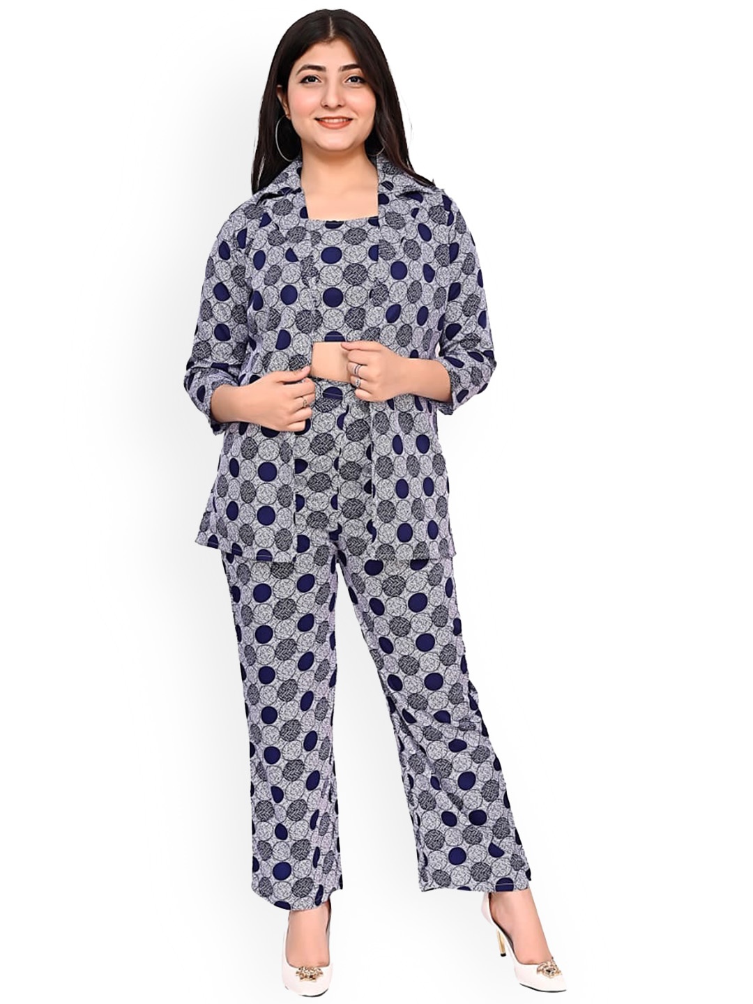 

FELLAMO Girls Printed Top With Blazer & Trousers Clothing Set, Grey