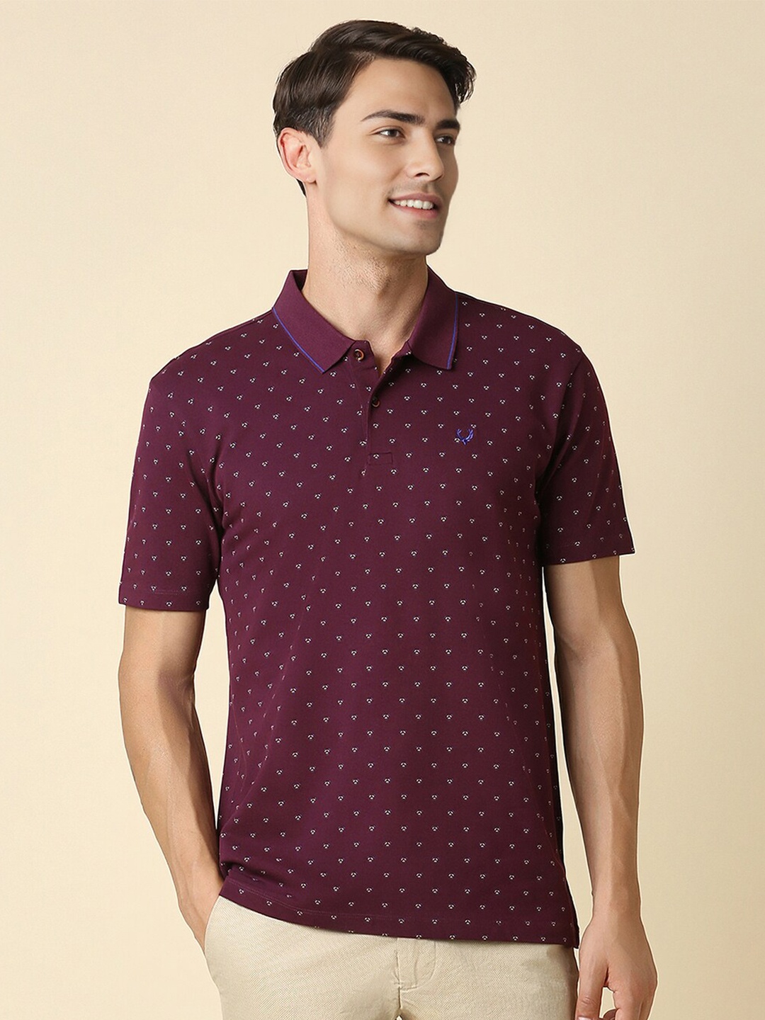 

Allen Solly Polo Collar Geometric Printed Pure Cotton T-shirt, Maroon