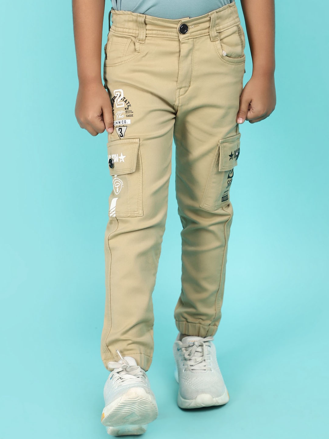 

V-Mart Boys Mid-Rise Jogger Low Distress Jeans, Beige