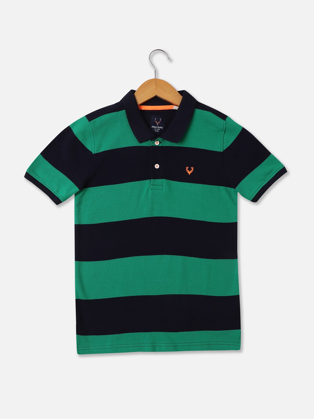 

Allen Solly Junior Boys Striped Polo Collar Pure Cotton T-shirt, Green