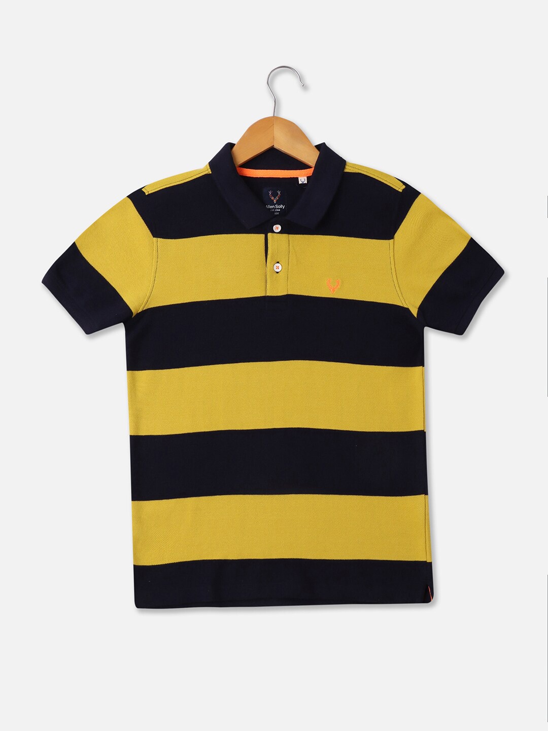 

Allen Solly Junior Boys Striped Polo Collar Pure Cotton T-shirt, Yellow