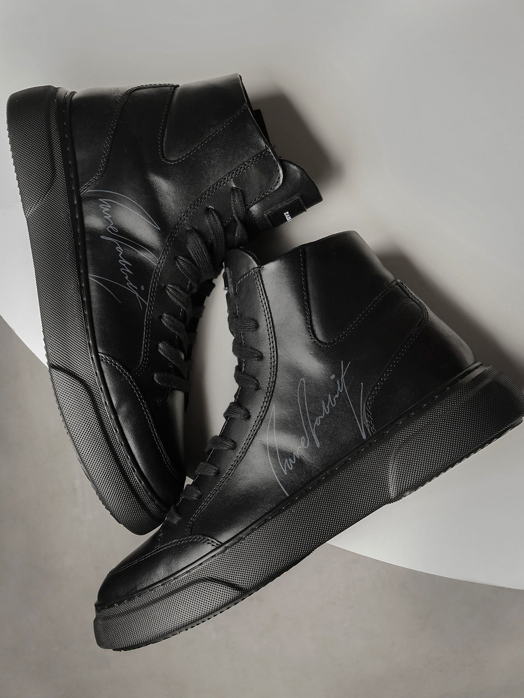

RARE RABBIT Men Panzer Leather High-Top Sneakers, Black