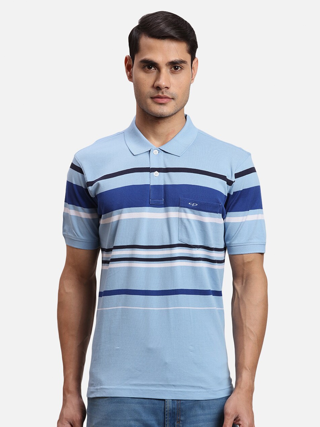 

ColorPlus Striped Polo Collar Cotton T-shirt, Blue