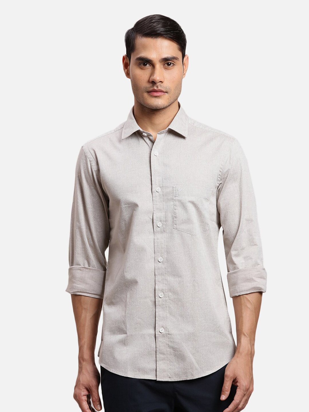 ColorPlus Geometric Printed Cotton Casual Shirt, Brown