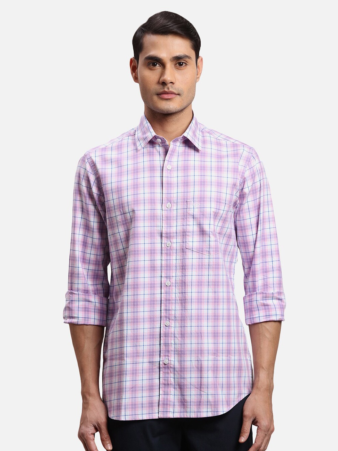 

ColorPlus Checked Spread Collar Cotton Casual Shirt, Violet