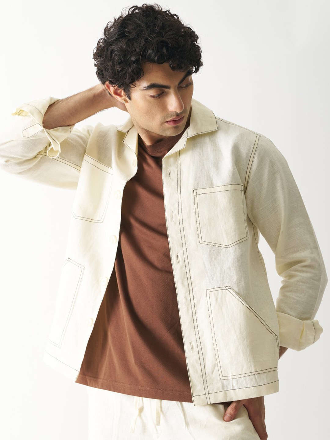 

Cultura Studio Linen Tailored Jacket, Cream