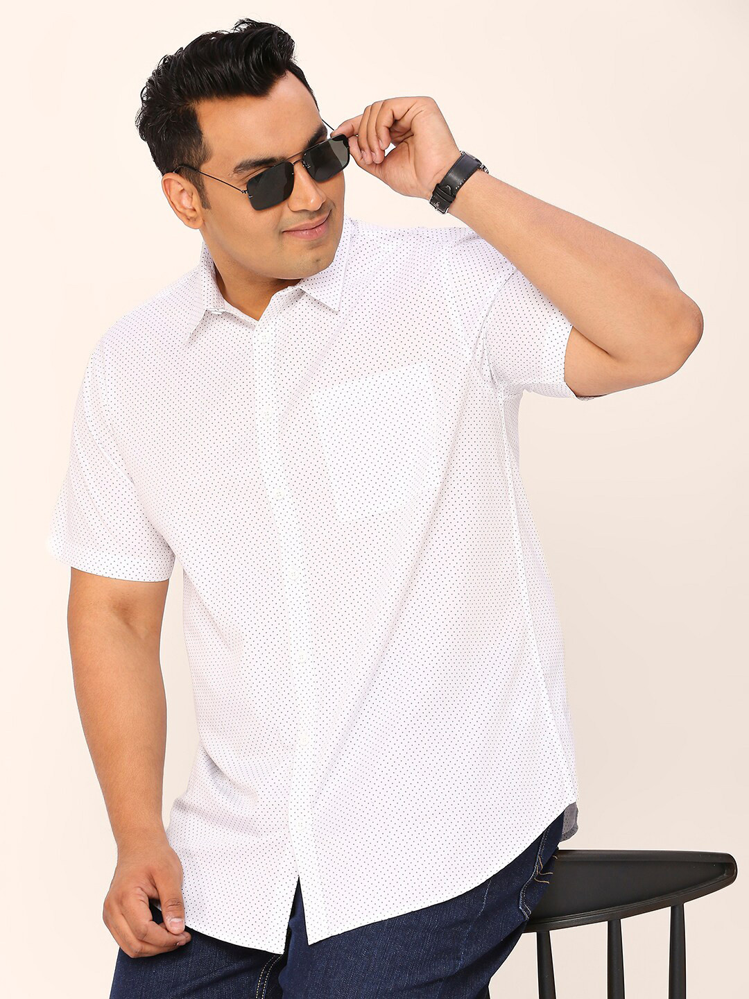 

Sztori Relaxed Cotton Printed Casual Shirt, White