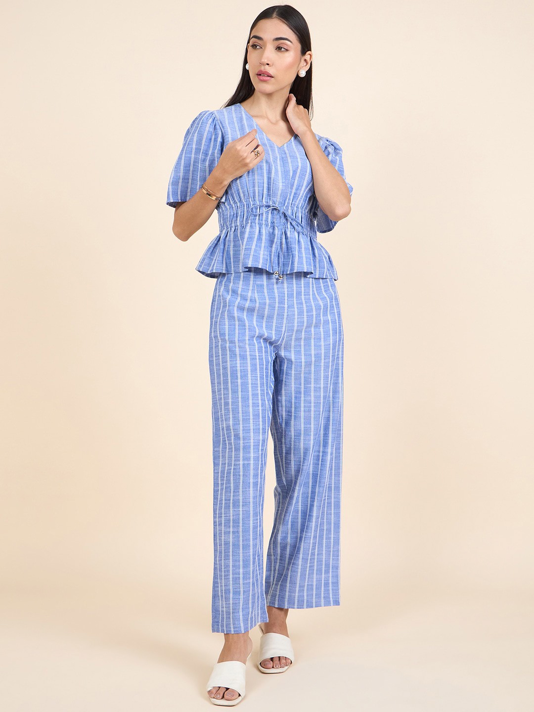 

Gipsy Striped Peplum Top, Blue