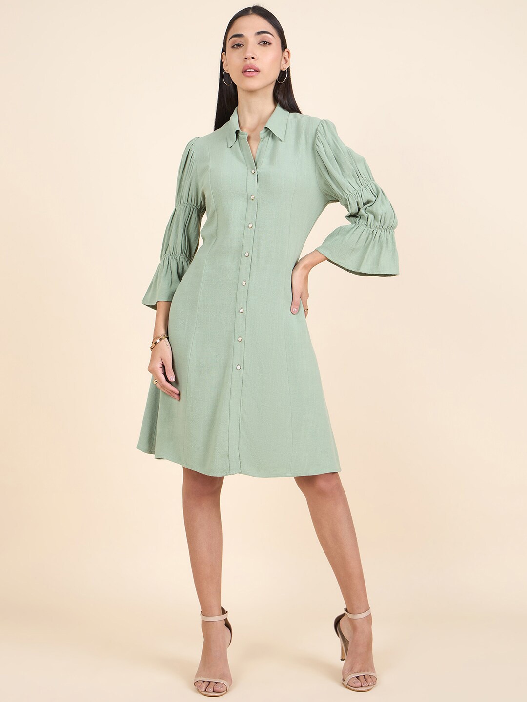 

Gipsy Bell Sleeve Linen Shirt Dress, Green