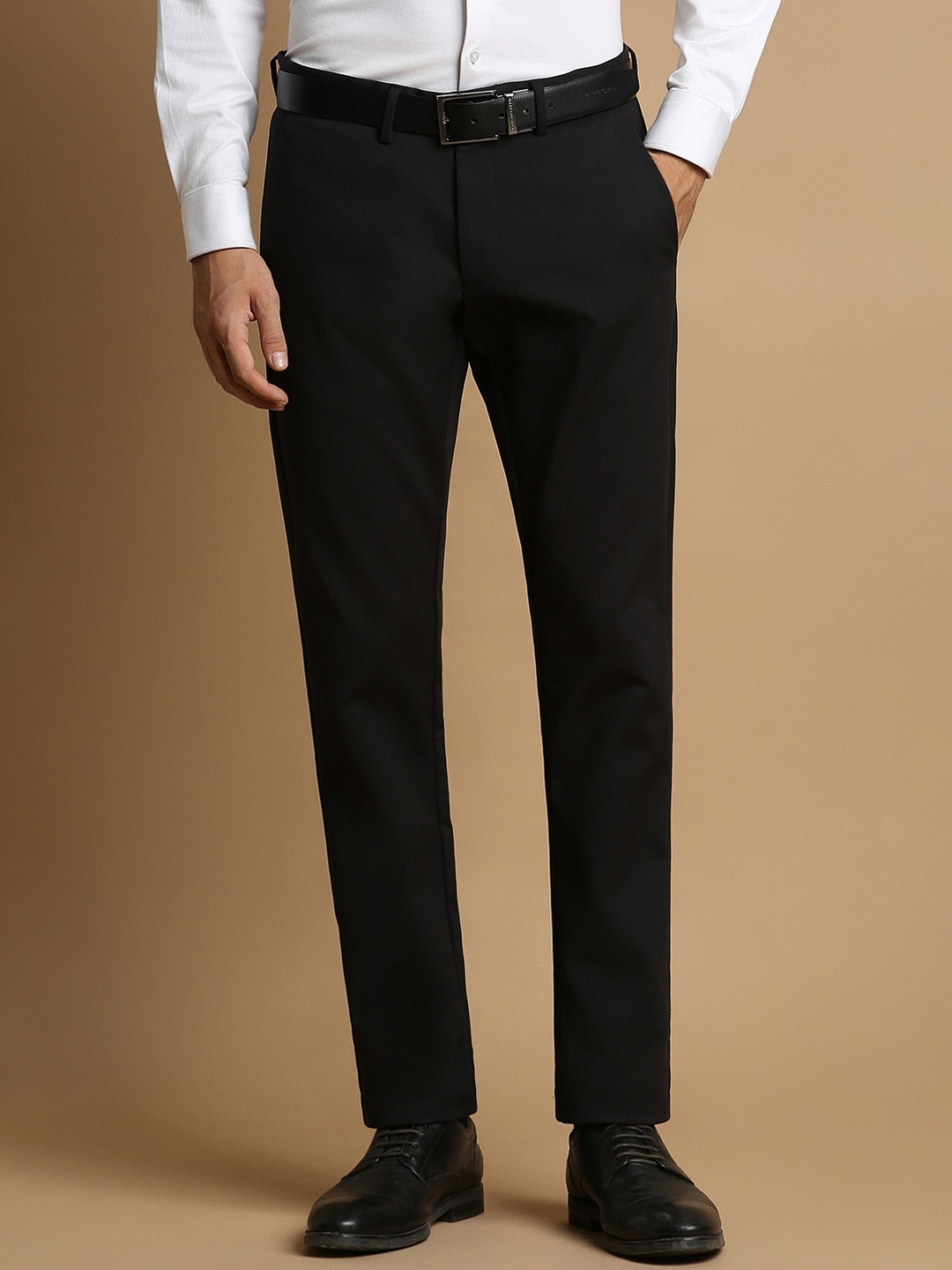 

Allen Solly Men Cotton Mid-Rise Slim Fit Chinos Trousers, Black