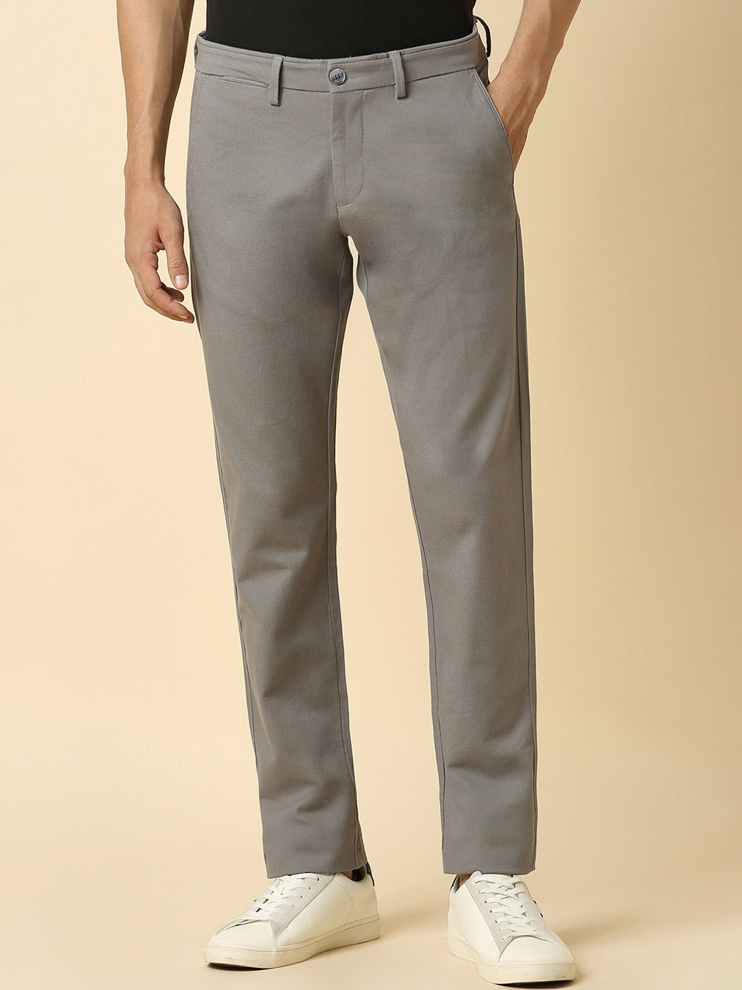 

Allen Solly Men Cotton Mid-Rise Slim Fit Regular Trousers, Grey