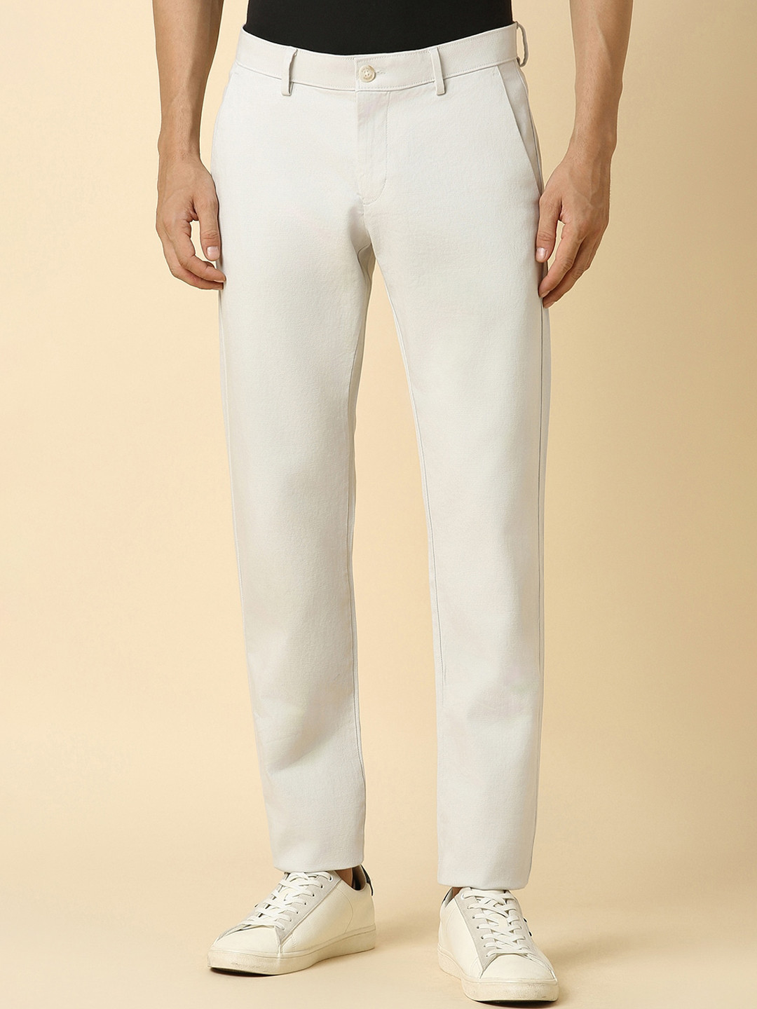 

Allen Solly Men Cotton Mid-Rise Slim Fit Regular Trousers, Cream