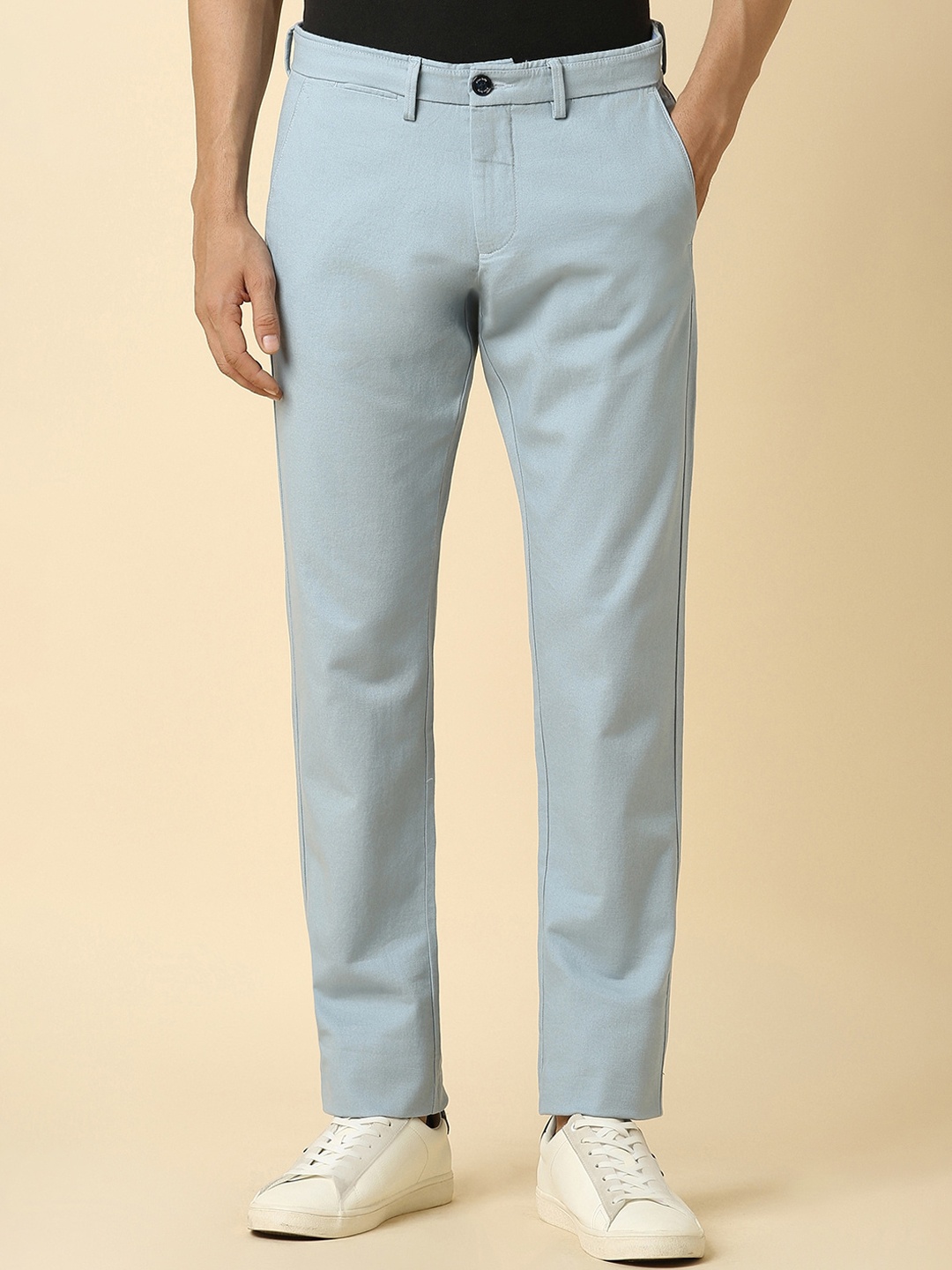 

Allen Solly Men Slim Fit Cotton Regular Trousers, Blue