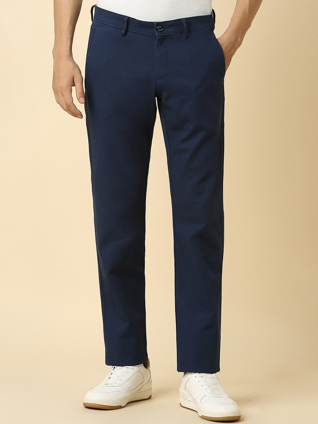 

Allen Solly Men Cotton Mid-Rise Slim Fit Formal Trousers, Navy blue