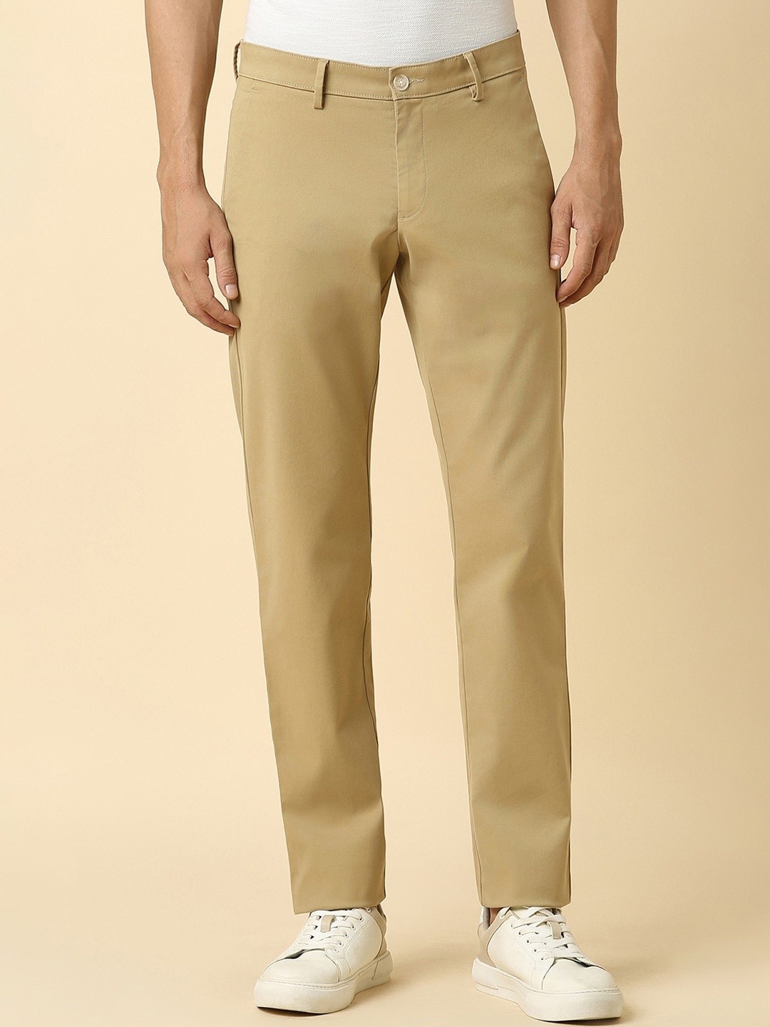 

Allen Solly Men Slim Fit Mid-Rise Cotton Regular Trousers, Khaki