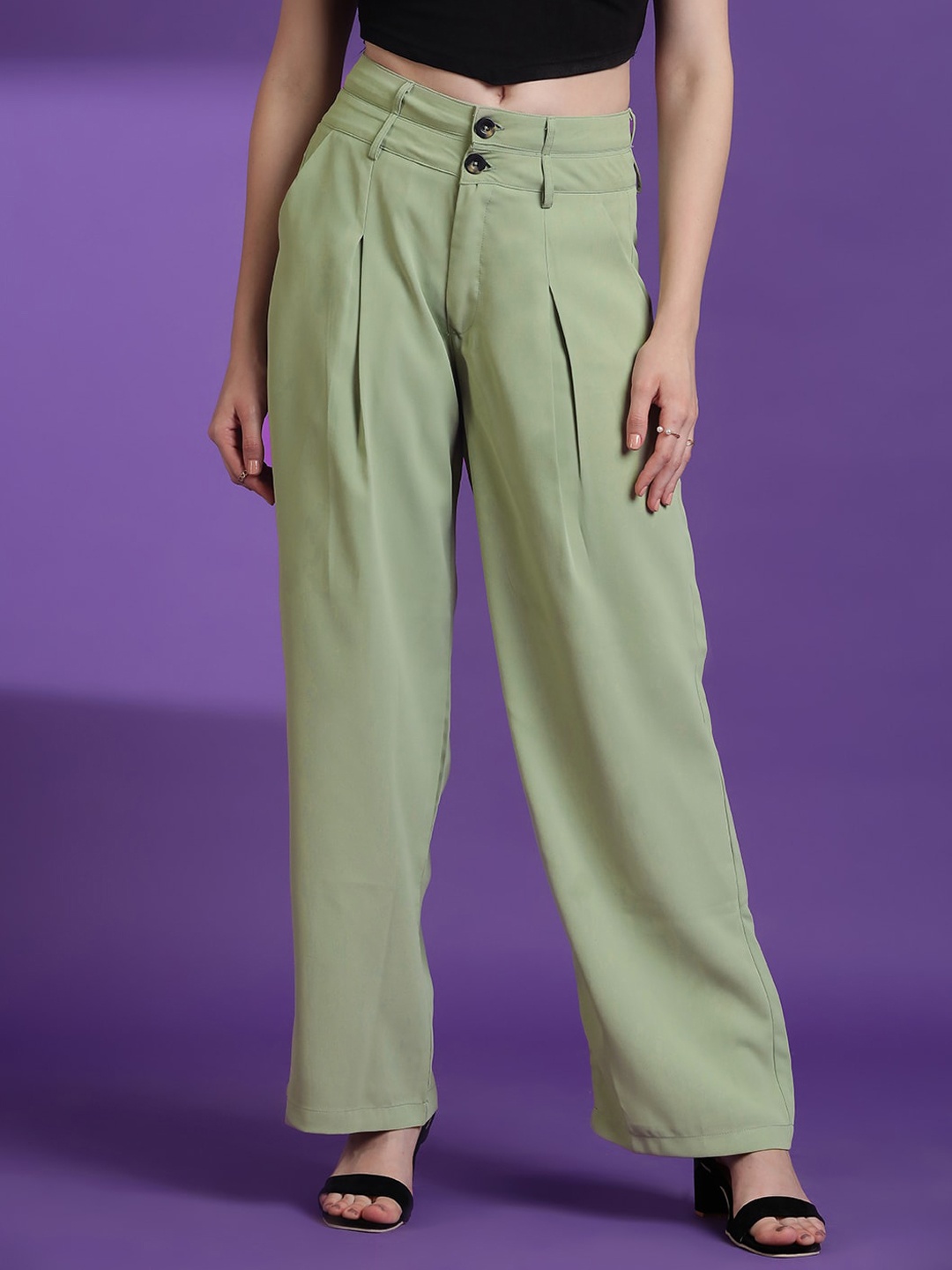 

Stylecast X Kotty Green Women Relaxed Straight Fit High-Rise Easy Wash Pleated Trousers