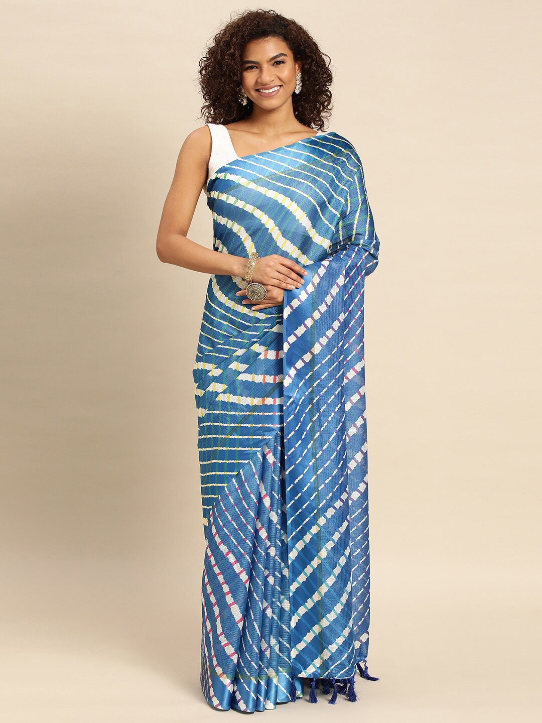 

PATLIPALLU Striped Art Silk Saree, Blue