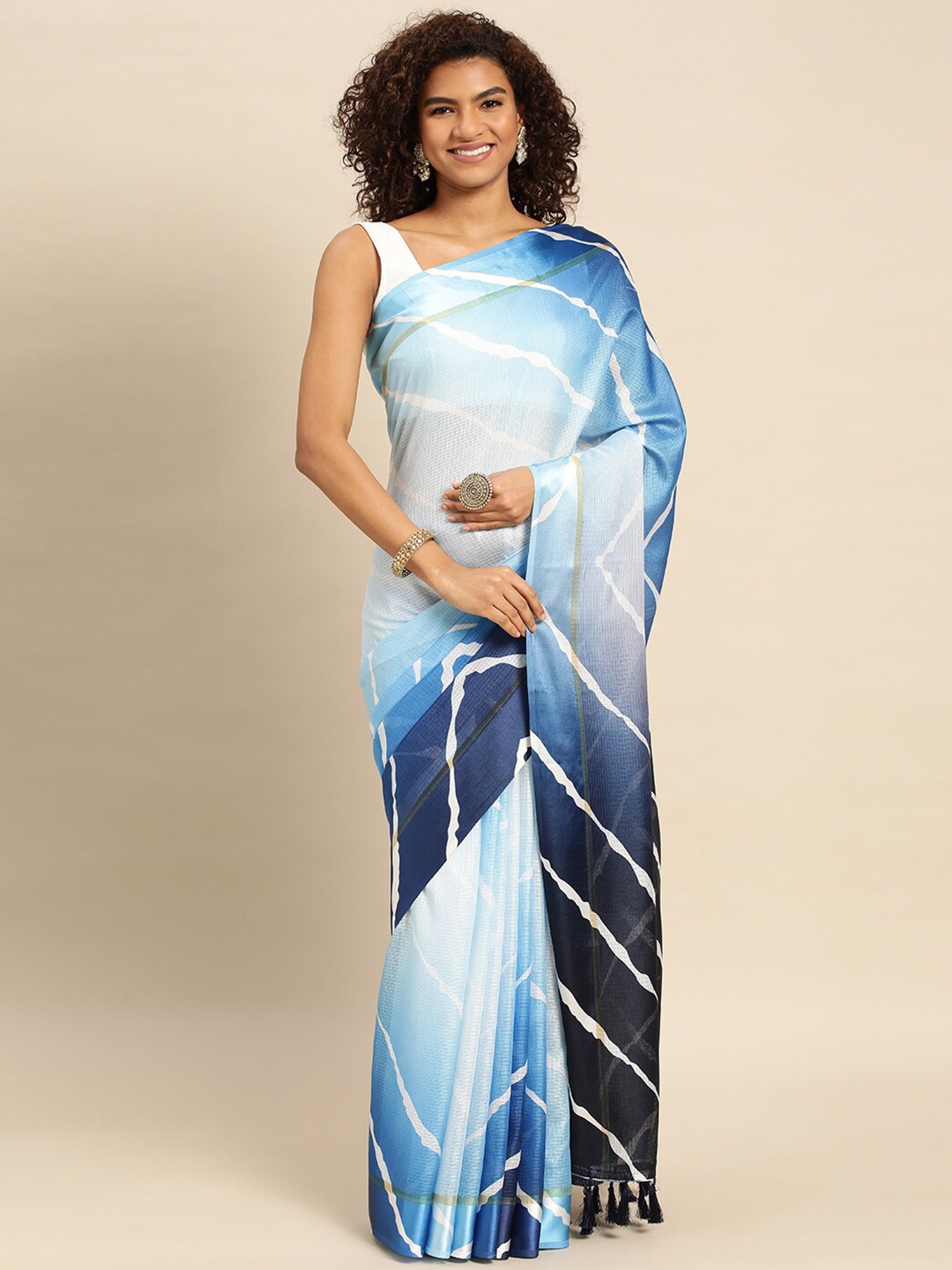 

PATLIPALLU Striped Art Silk Kota Saree, Blue