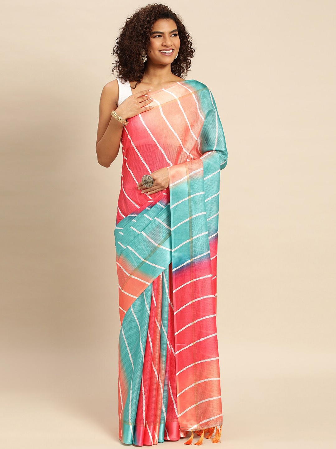 

PATLIPALLU Leheriya Art Silk Saree, Sea green