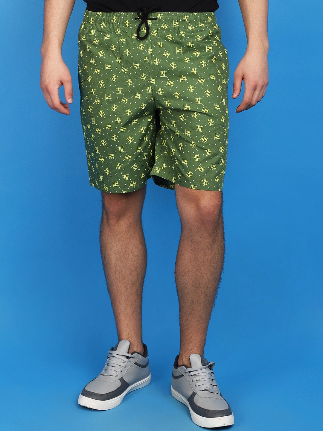 

V-Mart Men Graphic Printed Cotton Shorts, Olive
