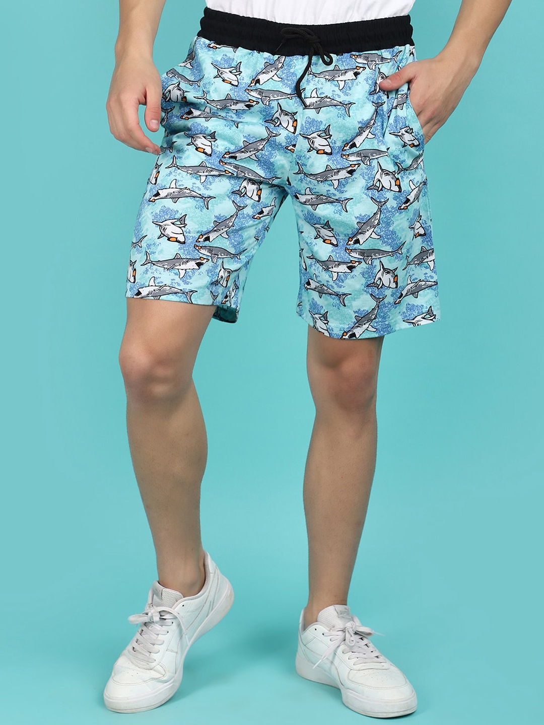 V-Mart Men Conversational Printed Cotton Shorts, Blue
