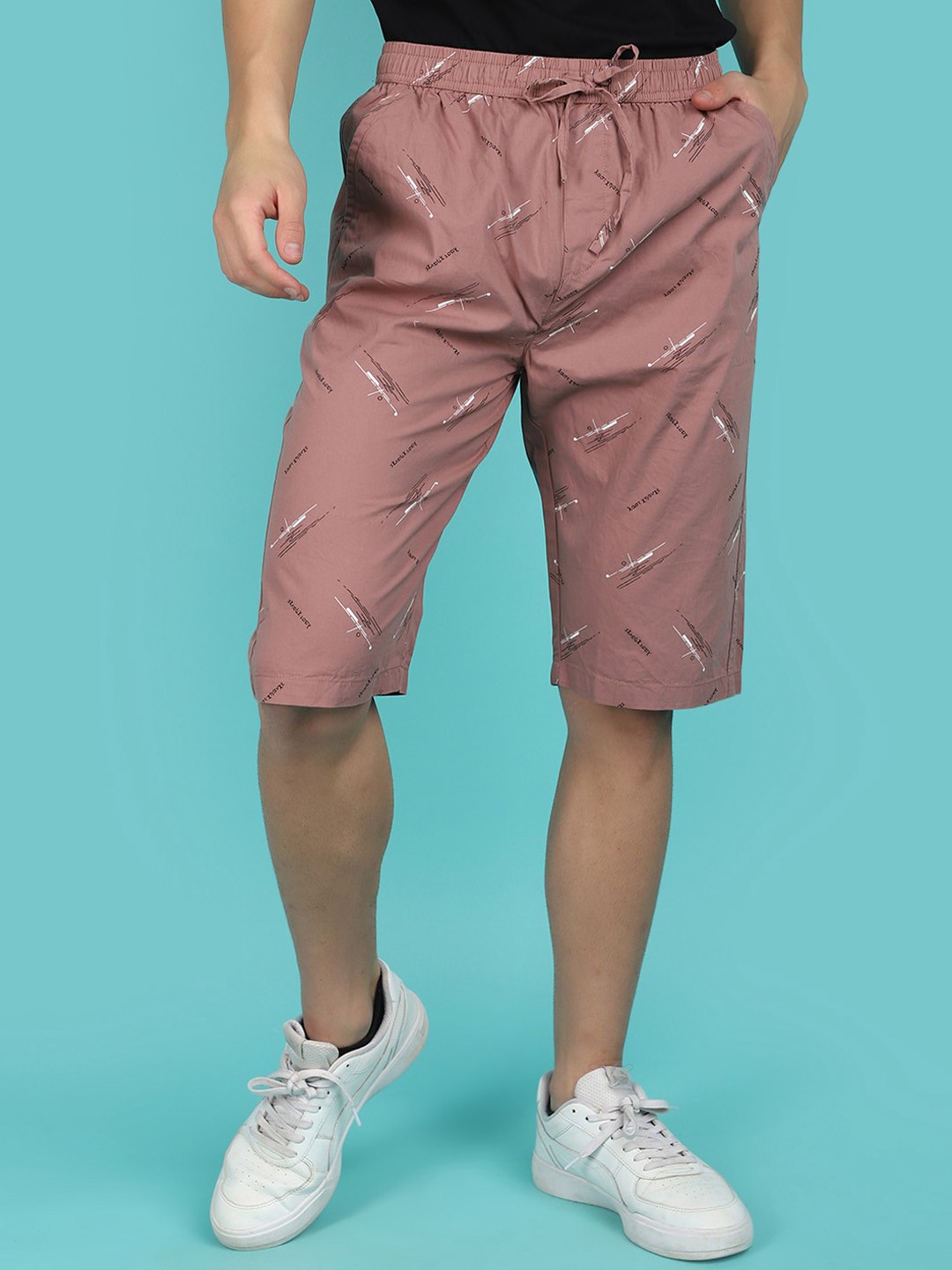 

V-Mart Men Graphic Printed Cotton Shorts, Rust