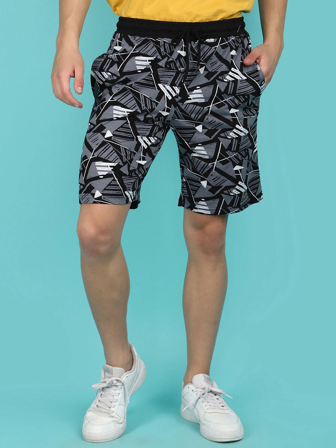 

V-Mart Men Graphic Printed Cotton Shorts, Black