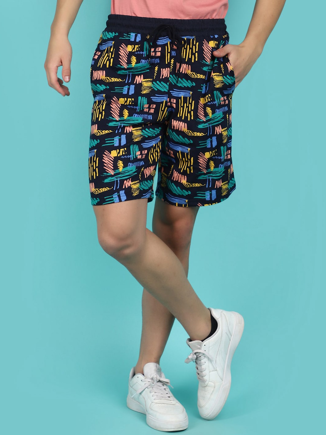 

V-Mart Men Graphic Printed Cotton Shorts, Navy blue