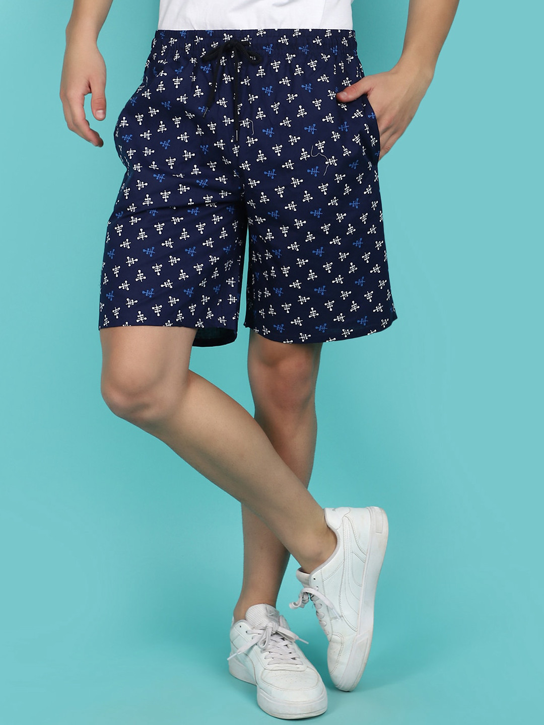 

V-Mart Men Conversational Printed Cotton Shorts, Navy blue