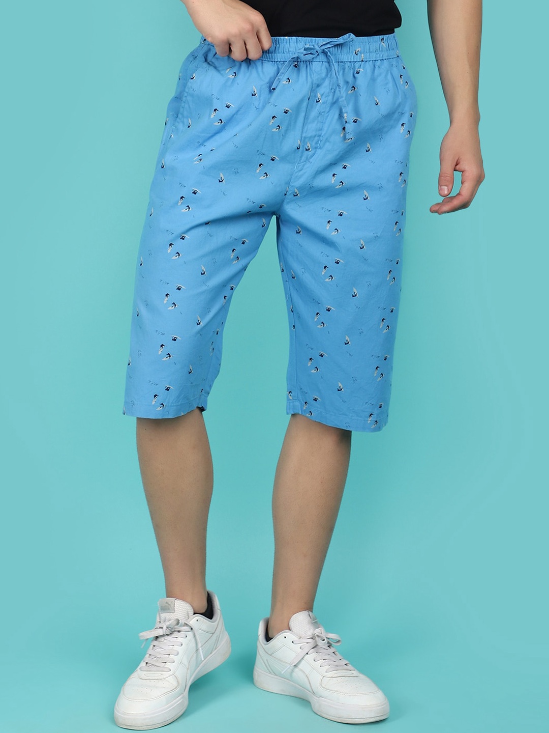 

V-Mart Men Graphic Printed Cotton Shorts, Blue