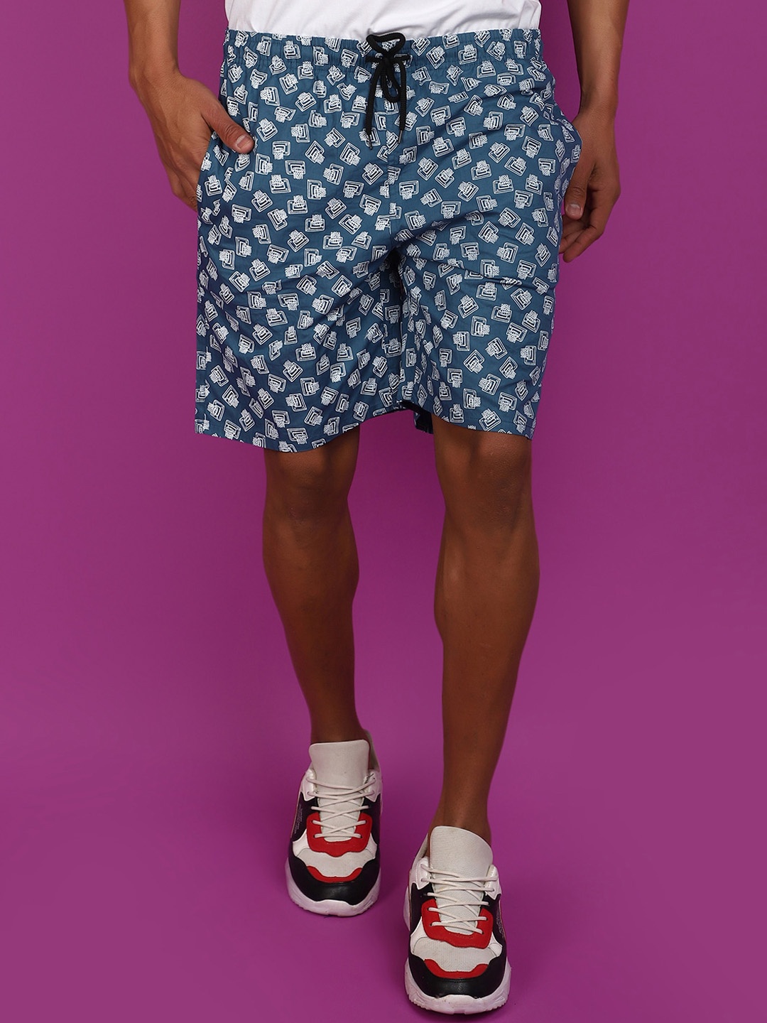 

V-Mart Men Abstract Printed Cotton Shorts, Grey