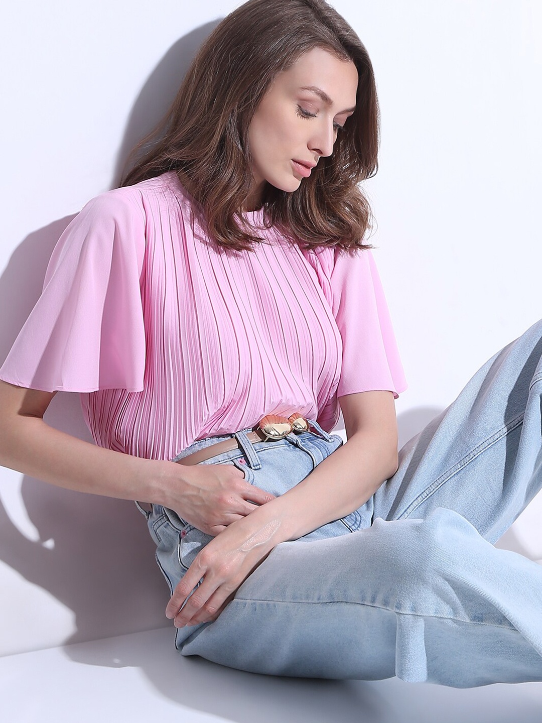 

Vero Moda Striped Round Neck Flared Sleeve Top, Pink