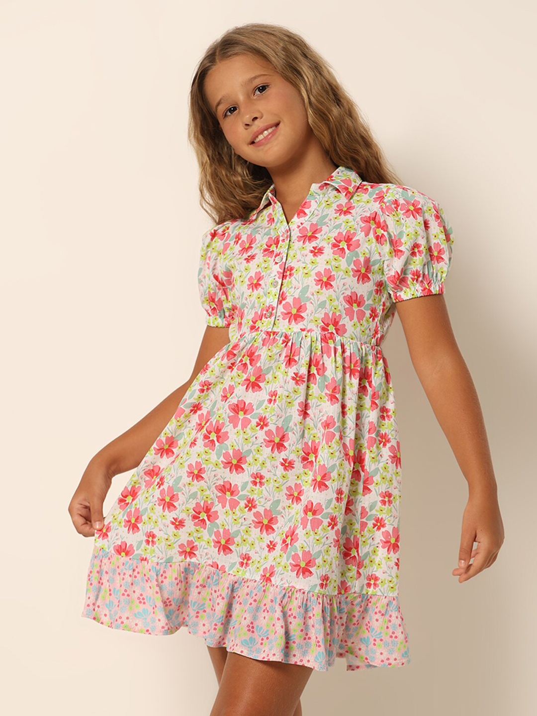 

Vero Moda Girls Floral Print Puff Sleeve A-Line Dress, Multi