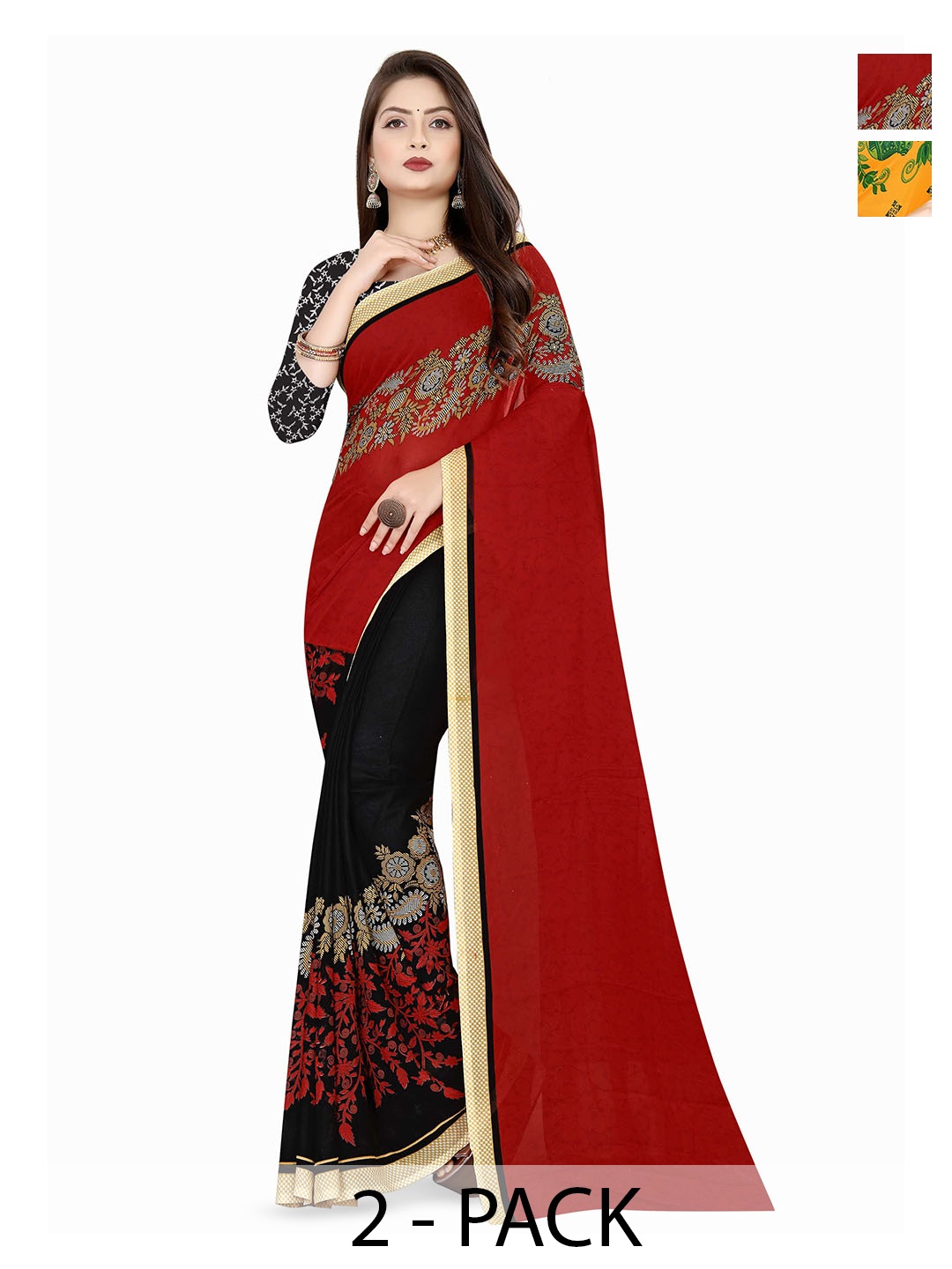 

ANAND SAREES Floral Printed Georgette Saree, Red