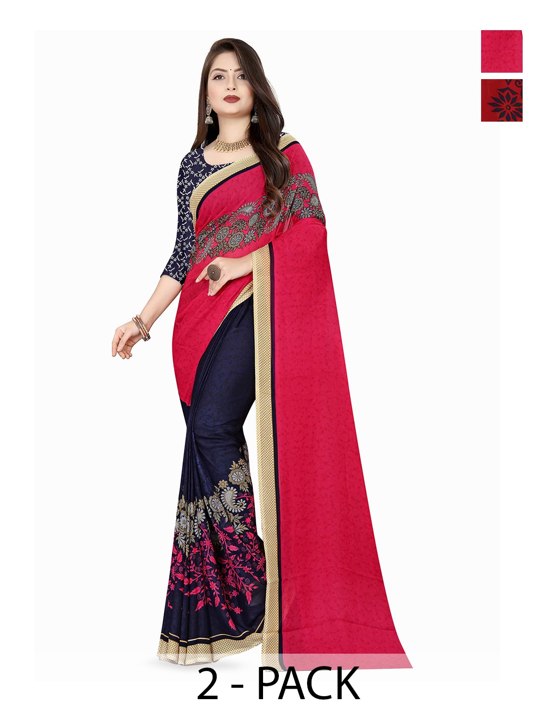 

ANAND SAREES Floral Printed Georgette Saree, Red