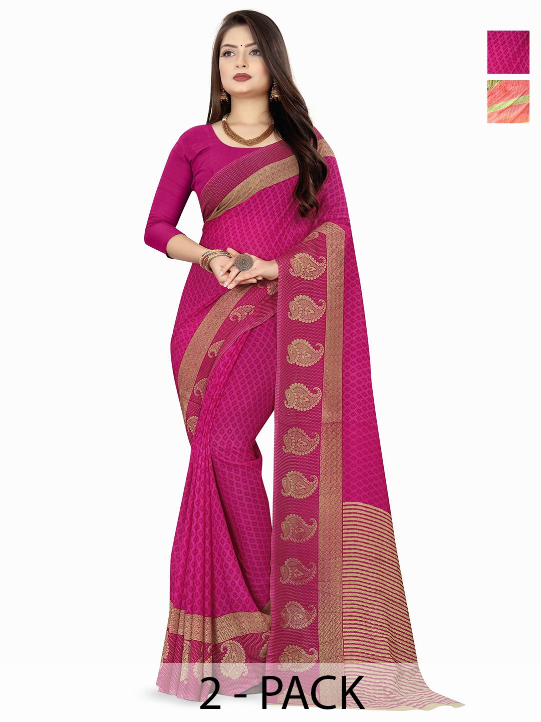 

ANAND SAREES Floral Printed Georgette Saree, Peach
