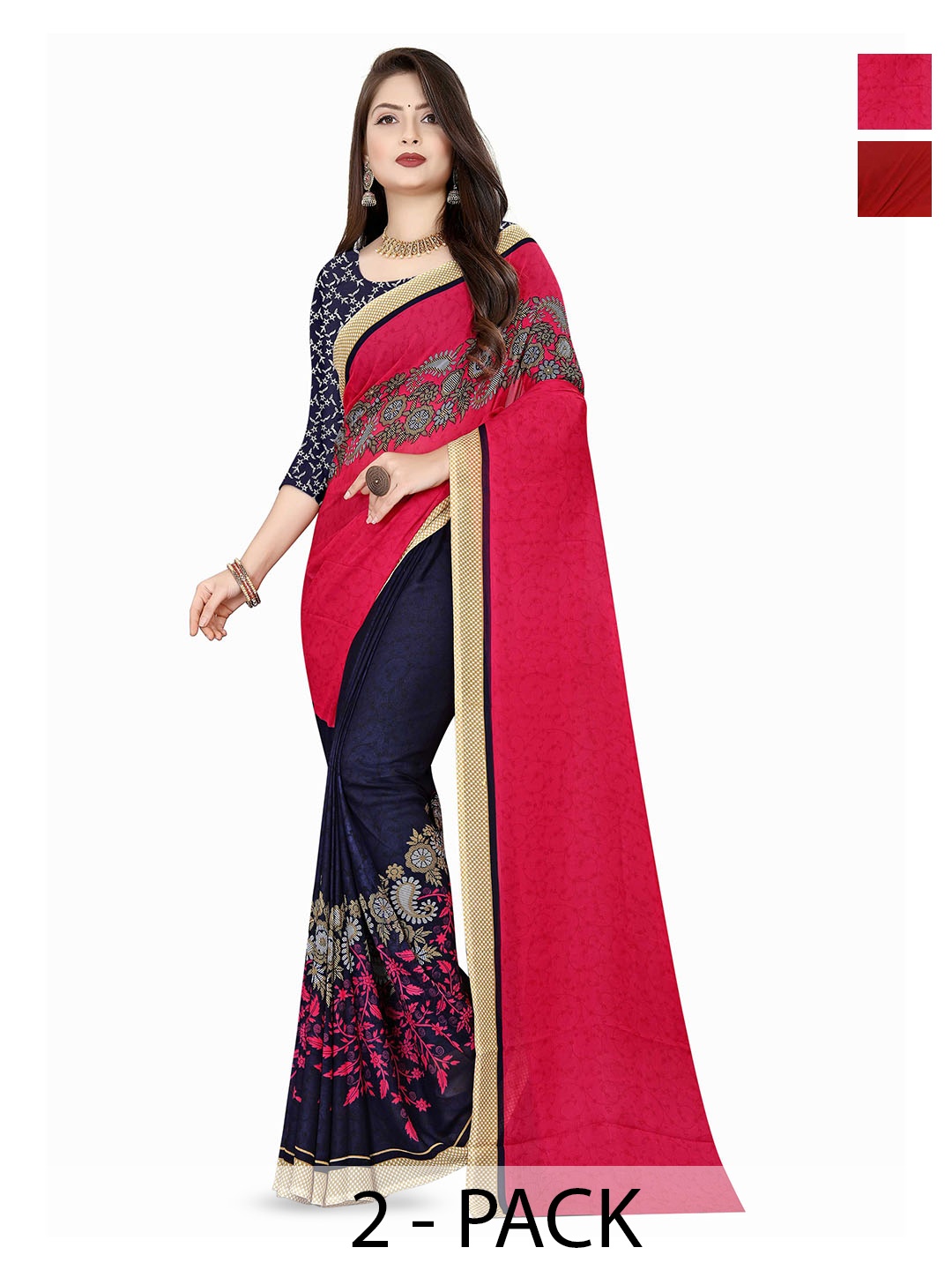 

ANAND SAREES Pack Of 2 Poly Georgette Saree, Pink