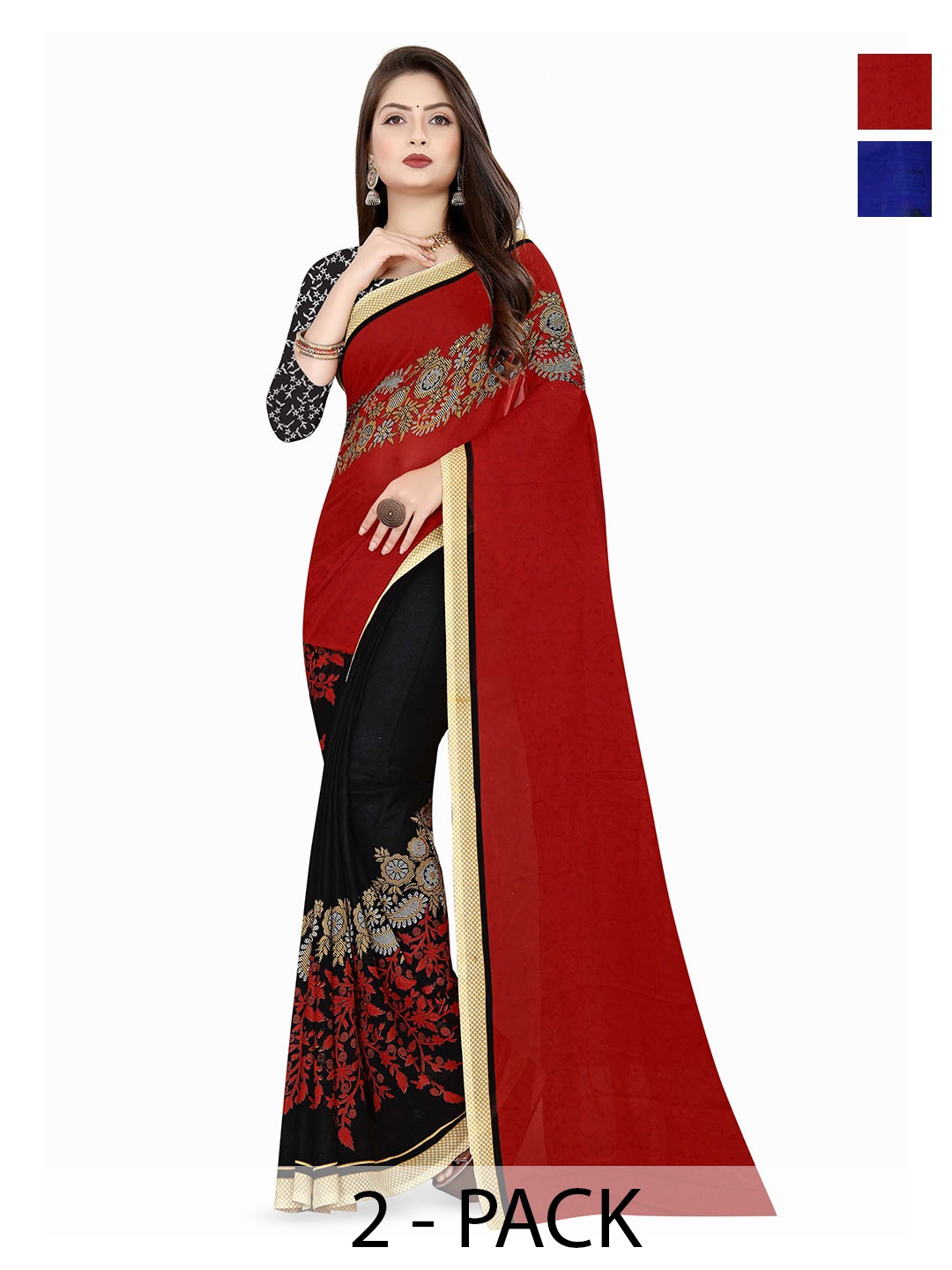 

ANAND SAREES Geometric Printed Saree, Red