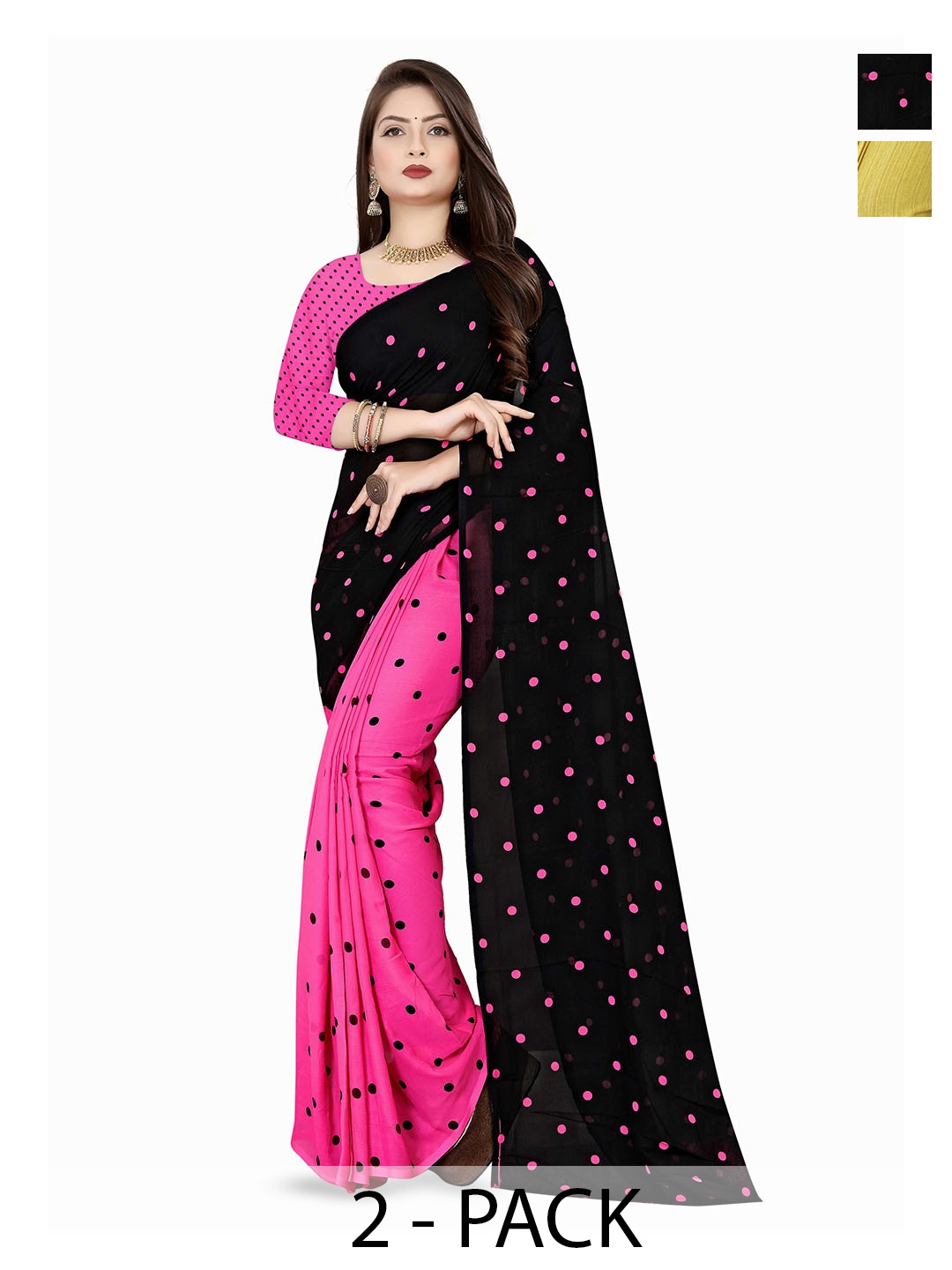 

ANAND SAREES Polka Dot Half and Half Saree, Pink